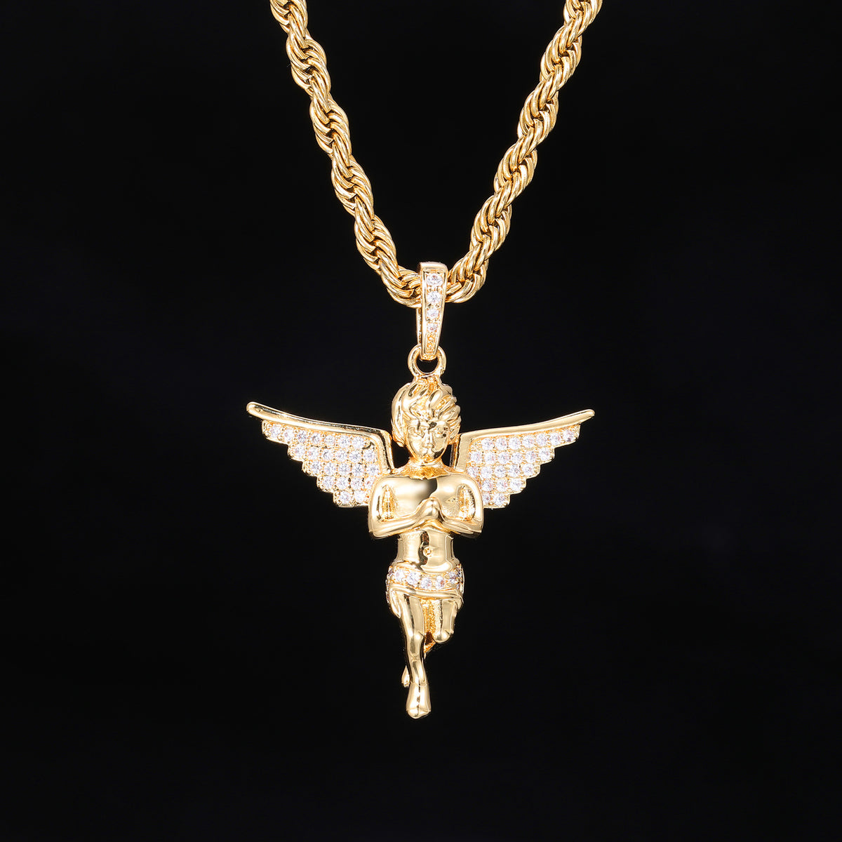 Iced Out Angel Wing Pendant Necklace for Women and Men - Hip Hop Cubic Zirconia Copper Chain Jewelry Gift product image