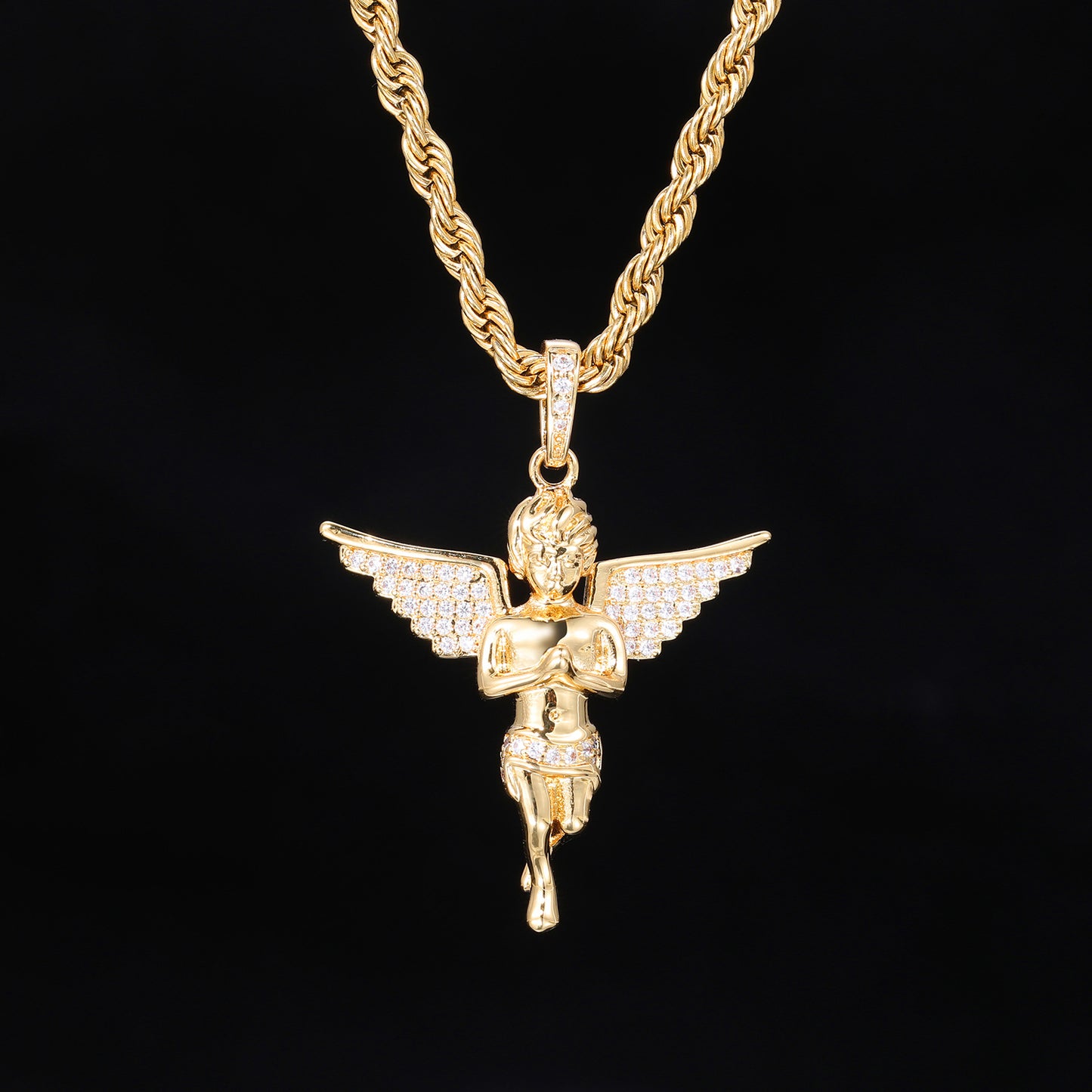 Iced Out Angel Wing Pendant Necklace for Women and Men - Hip Hop Cubic Zirconia Copper Chain Jewelry Gift product image