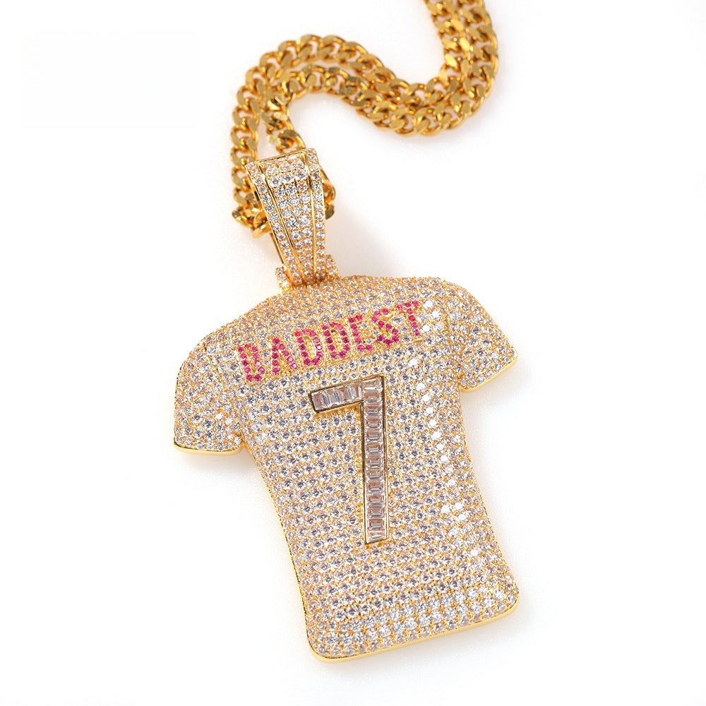 Iced Out Jersey Pendant Necklace with Cuban Chain for Men & Women - Gold Plated or Silver Plated Cubic Zirconia Statement Chain product image