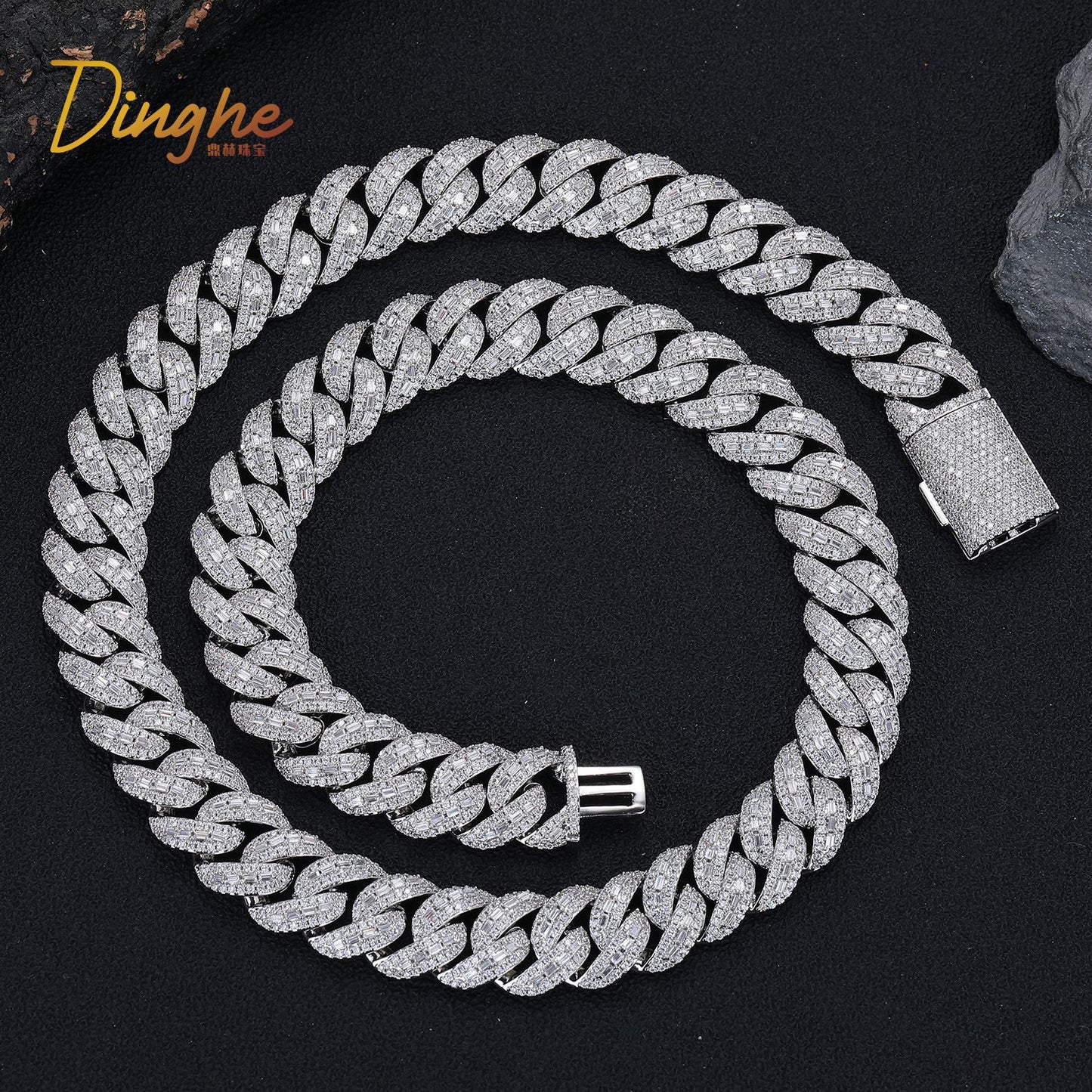 15mm Iced Out Cuban Link Chain Bracelet Necklace, Unisex Hip Hop Jewelry