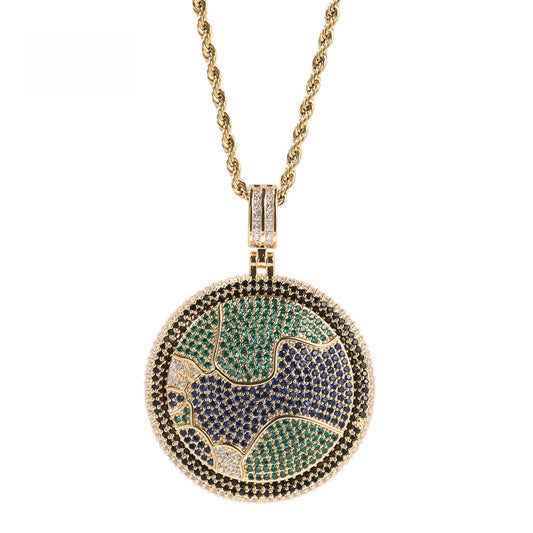 Planet Pendant Necklace for Women with Cubic Zirconia Round Statement Charm on Twisted Chain