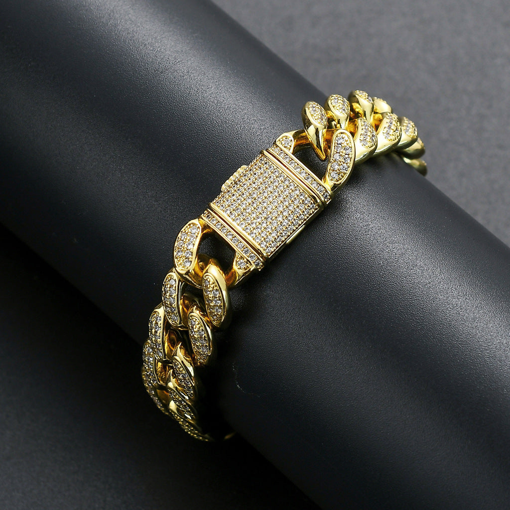 Hip Hop Minimalist Cross Square Cuban Link Cubic Zirconia Bracelet for Men