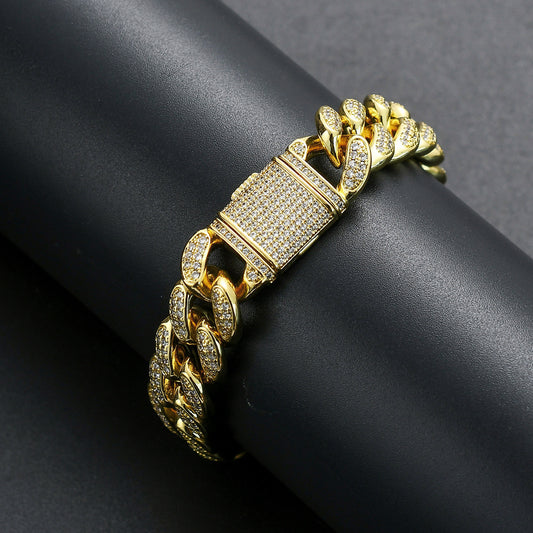 Hip Hop Minimalist Cross Square Cuban Link Cubic Zirconia Bracelet for Men