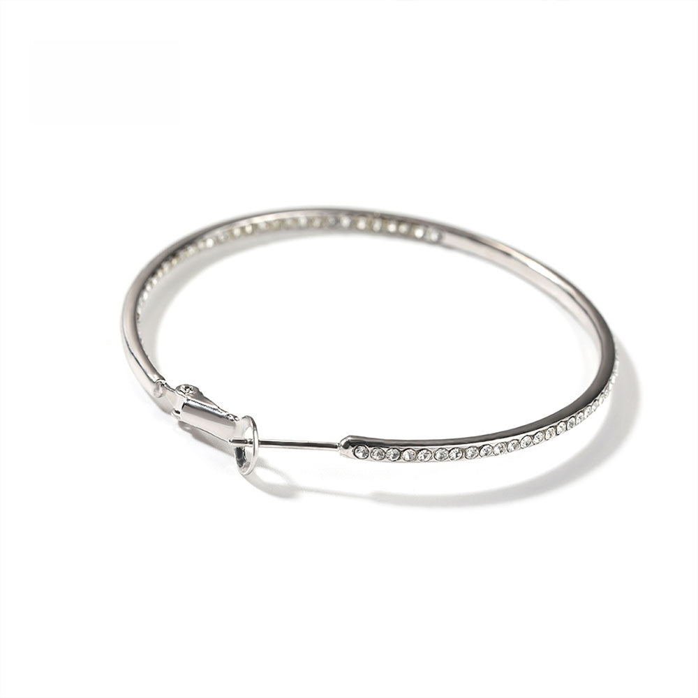 Silvery Micro Pave Hip Hop Safety Pin Bangle Bracelet for Women