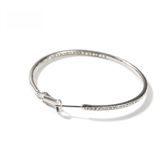 Silvery Micro Pave Hip Hop Safety Pin Bangle Bracelet for Women