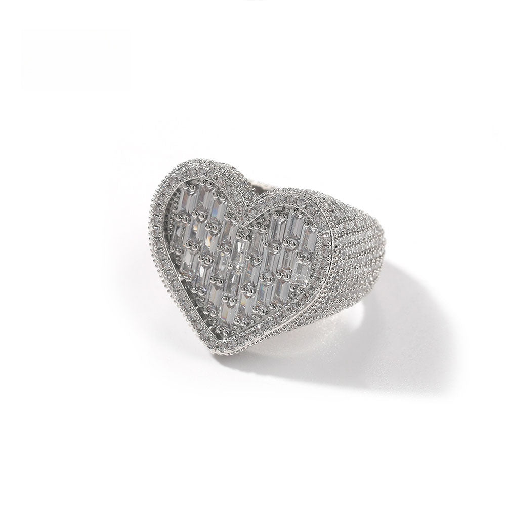 Heart Shape Cubic Zirconia Statement Ring for Women and Men – Gold, Silver, Rose Gold Hip Hop Fashion Ring