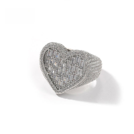 Heart Shape Cubic Zirconia Statement Ring for Women and Men – Gold, Silver, Rose Gold Hip Hop Fashion Ring