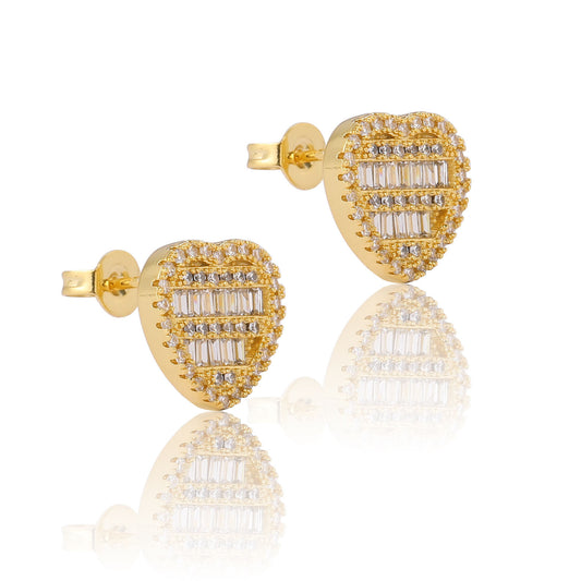 Hip Hop Vintage Heart Cubic Zirconia Earrings for Men and Women