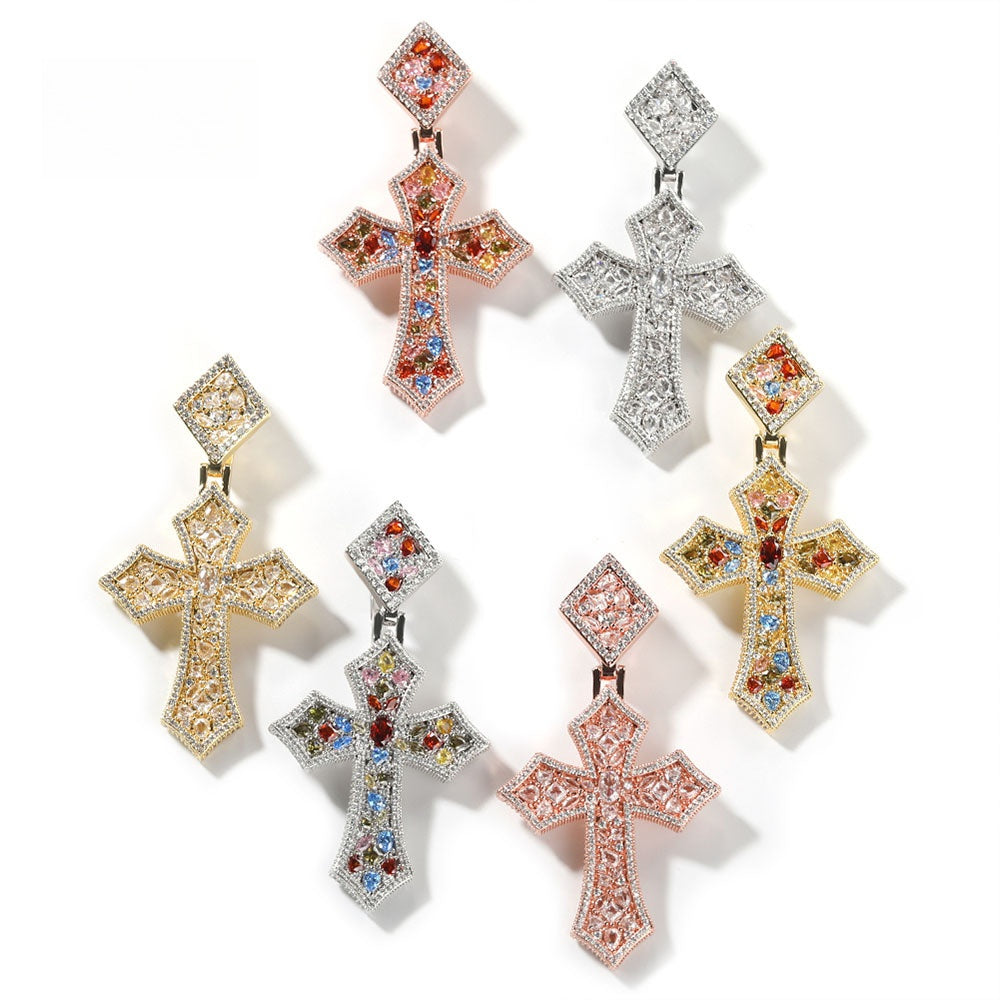 Iced Out Cross Pendant Necklace for Women and Men - Cubic Zirconia Hip Hop Statement Chain in Gold, Silver, or Rose Gold