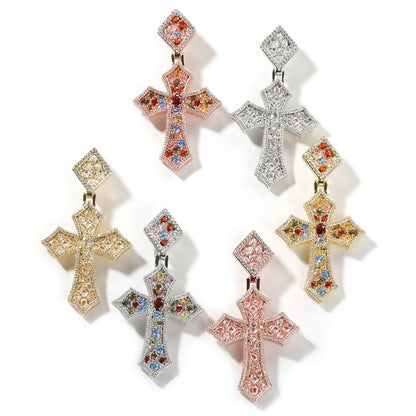 Iced Out Cross Pendant Necklace for Women and Men - Cubic Zirconia Hip Hop Statement Chain in Gold, Silver, or Rose Gold