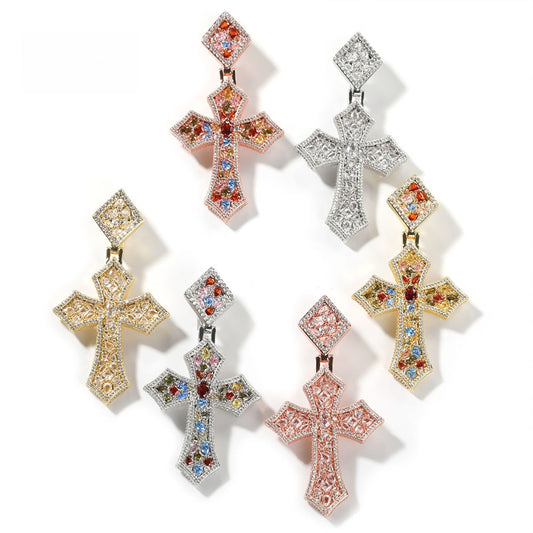 Iced Out Cross Pendant Necklace for Women and Men - Cubic Zirconia Hip Hop Statement Chain in Gold, Silver, or Rose Gold