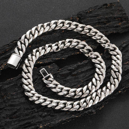 8-14 mm Polished Cuban Hip Hop Necklace with Stainless steel Base - CHA016