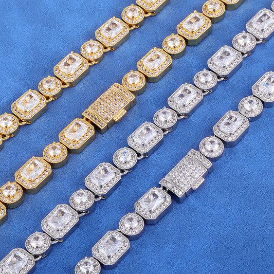 10 mm Mixed-Shape Halo CZ Link Hip Hop Necklace or Bracelet with Copper Base - CHA116 product image