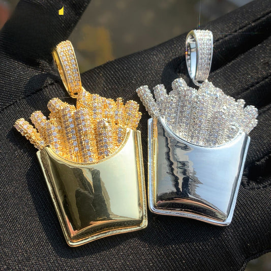 Iced Out Fries Pendant Necklace