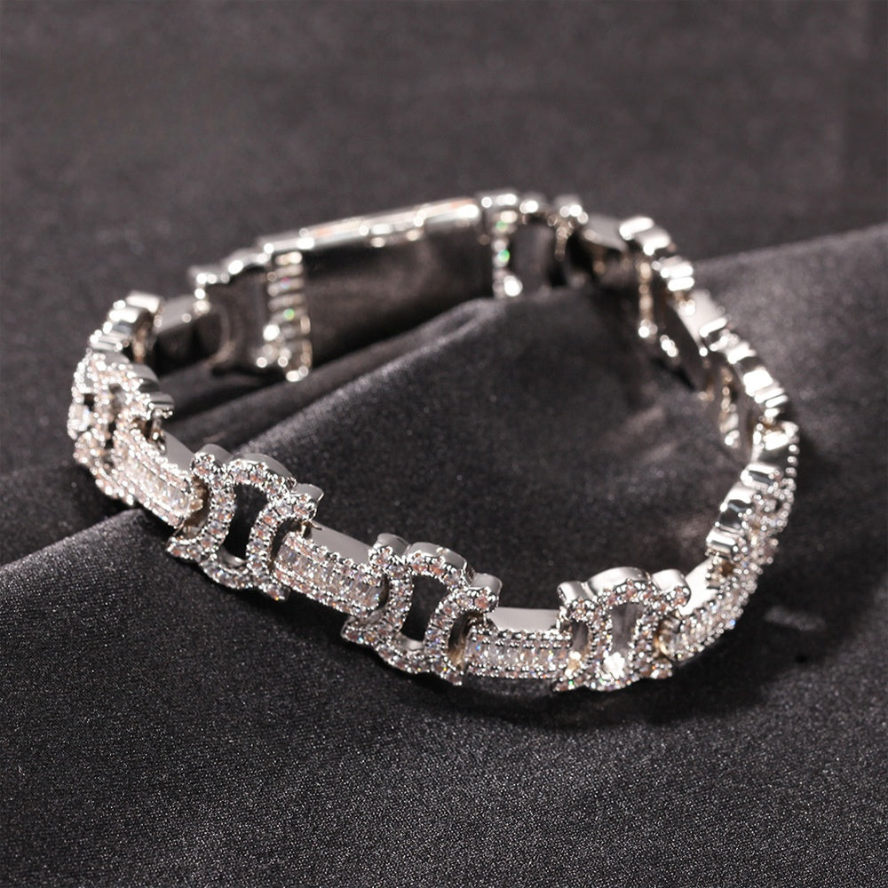 Unisex Cubic Zirconia Line Link Bracelet in Gold or Silver Tone – Hip Hop Statement Chain Bracelet, 7 Inch & 8 Inch