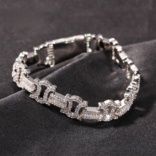 Unisex Cubic Zirconia Line Link Bracelet in Gold or Silver Tone – Hip Hop Statement Chain Bracelet, 7 Inch & 8 Inch