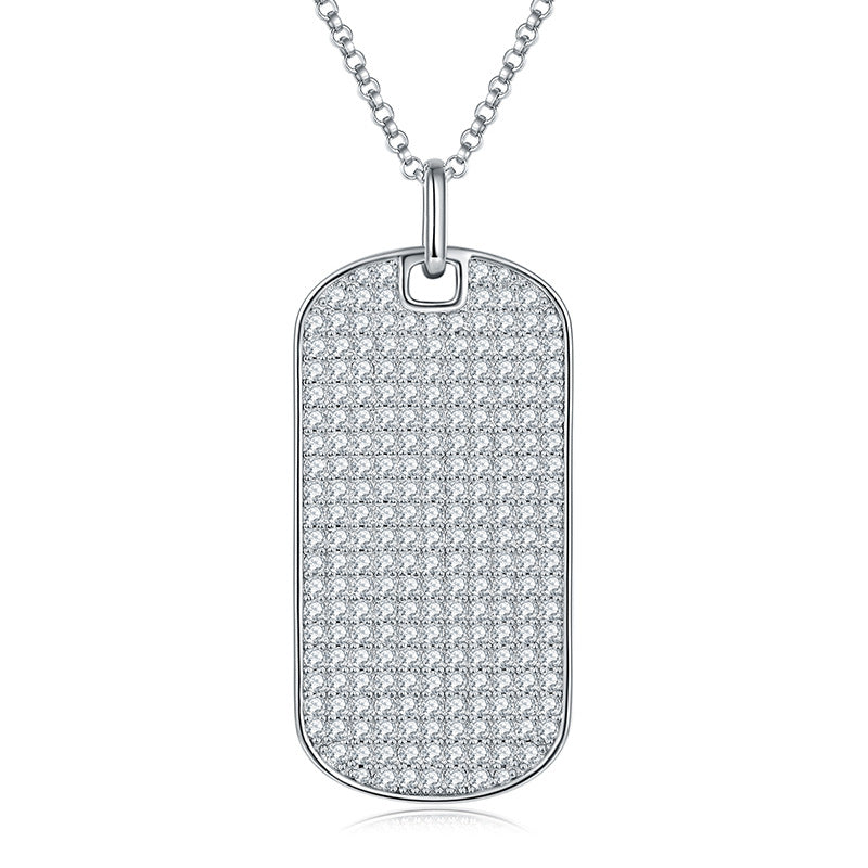 VVS Moissanite Rectangle Pendant Necklace, Paved Dog Tag Chain product image