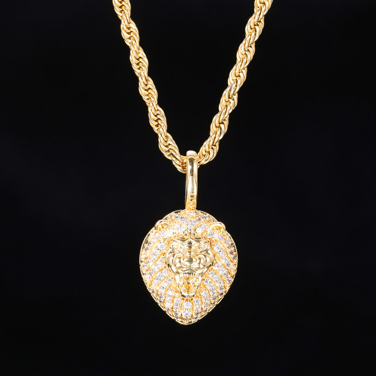Lion Head Pendant Necklace, Hip Hop Chain, Zircon Accent, Unisex Statement Jewelry product image
