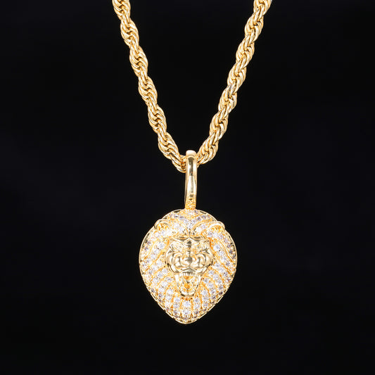 Lion Head Pendant Necklace, Hip Hop Chain, Zircon Accent, Unisex Statement Jewelry product image