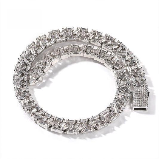Iced Out Line Design Chain Necklace for Women & Men - Gold Plated or Silver Plated Cubic Zirconia Statement Pendant Chain