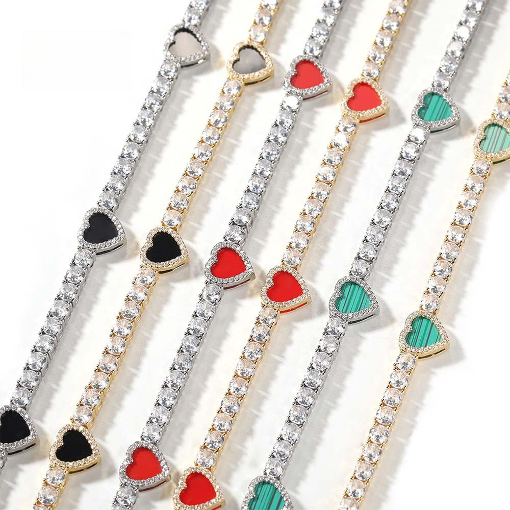 Heart Cubic Zirconia Chain Necklace Bracelet for Women & Men, Gold Plated and Silver Plated Statement Pendant Jewelry product image