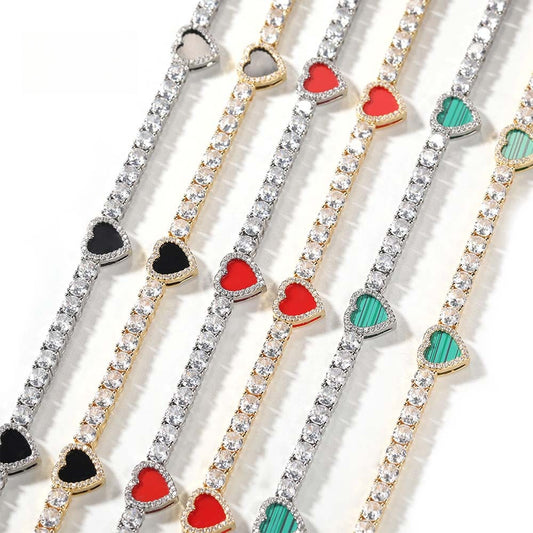 Heart Cubic Zirconia Chain Necklace Bracelet for Women & Men, Gold Plated and Silver Plated Statement Pendant Jewelry