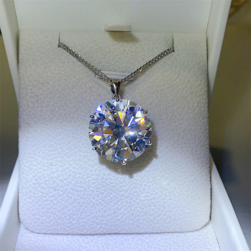 20 Carat Six-Prong Moissanite Pendant Necklace Round Solitaire Statement Jewelry product image
