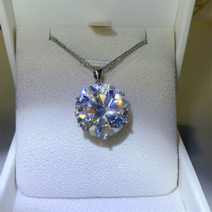 20 Carat Six-Prong Moissanite Pendant Necklace Round Solitaire Statement Jewelry