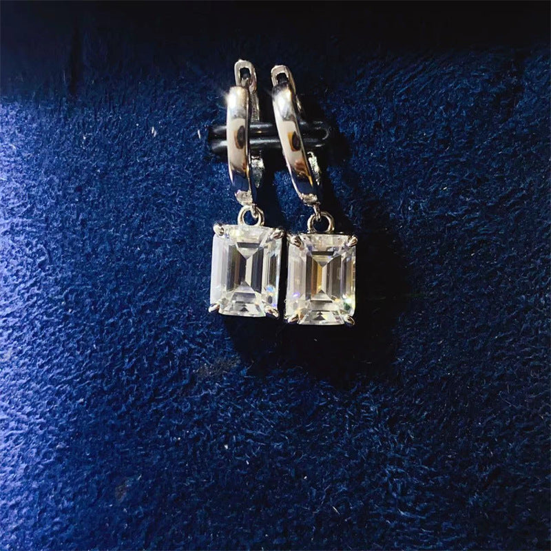 Emerald Cut VVS Moissanite Drop Hoop Earrings product image