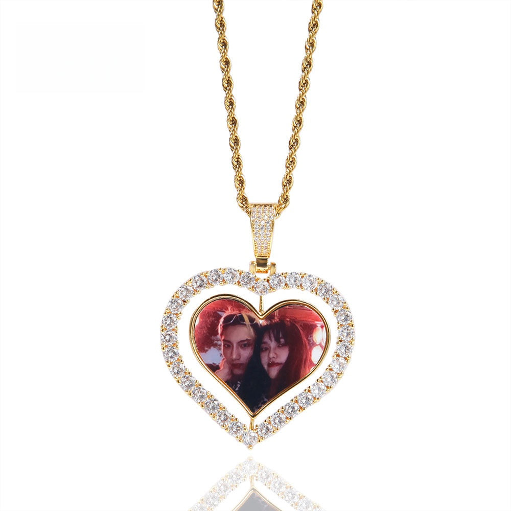 Rotating Heart Photo Pendant Necklace for Women – Gold Plated or Silver Plated Twisted Chain product image