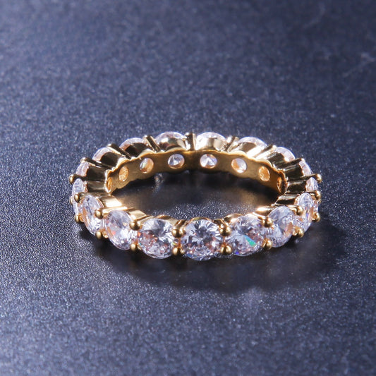 Unisex Round Cut Cubic Zirconia Eternity Ring - Gold Plated or Silver Plated Slim Statement Band