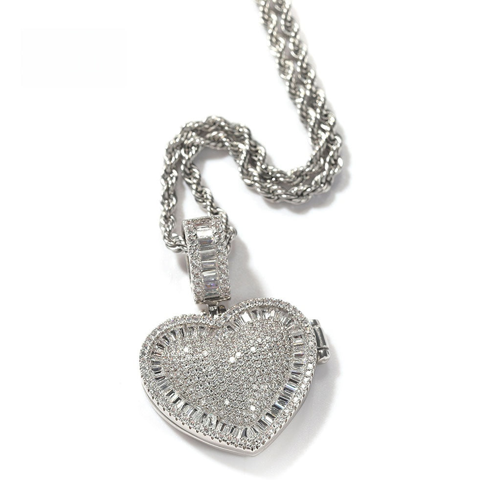 Iced Out Heart Pendant Necklace with Cubic Zirconia Twisted Chain for Women and Men