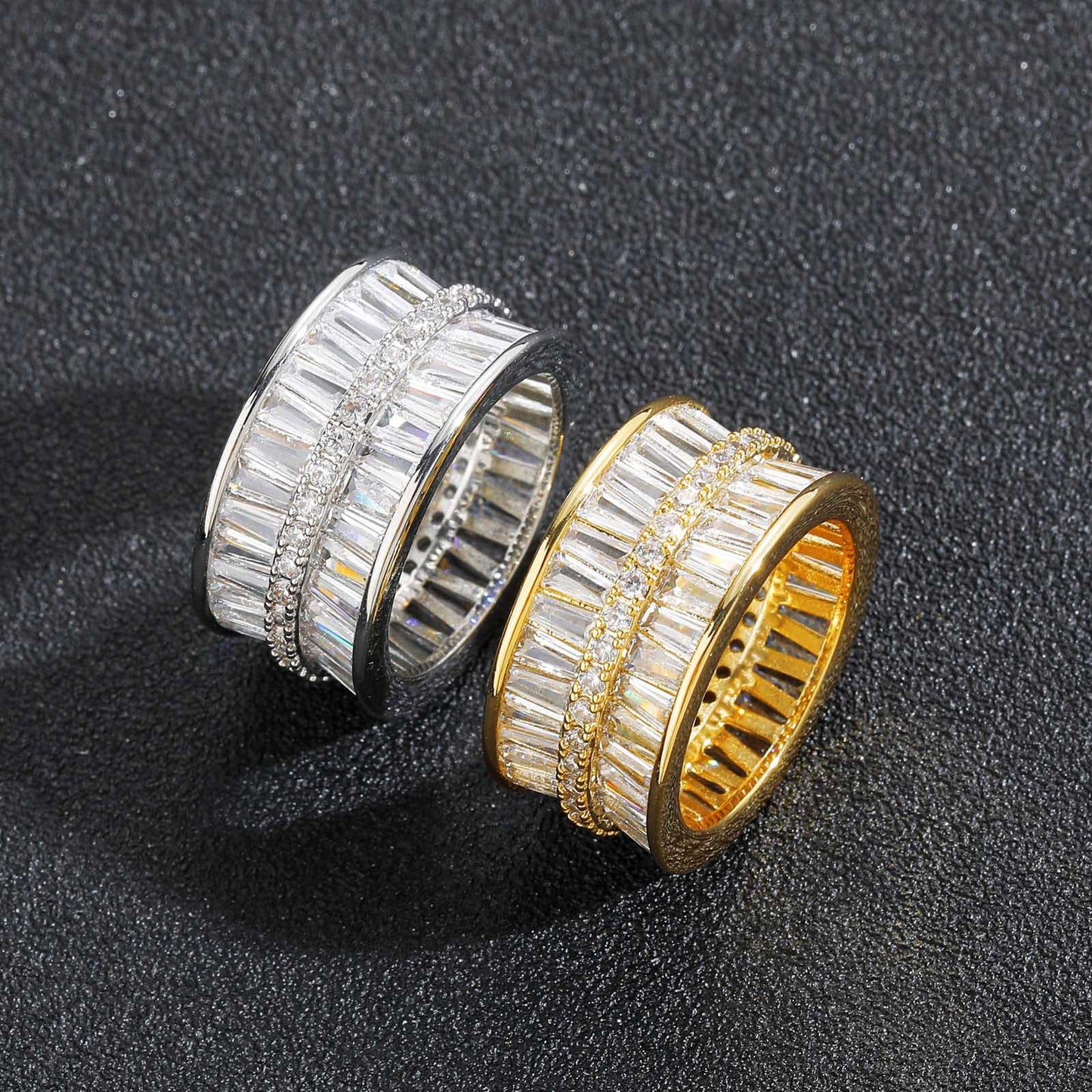 Hip Hop Light Luxury Square Cubic Zirconia Ring for Men