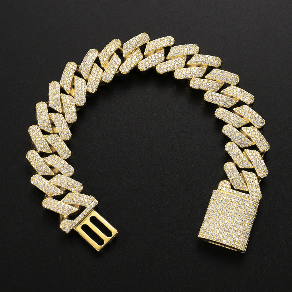 Hip Hop Diamond Shape Cuban Link Cubic Zirconia Bracelet for Men