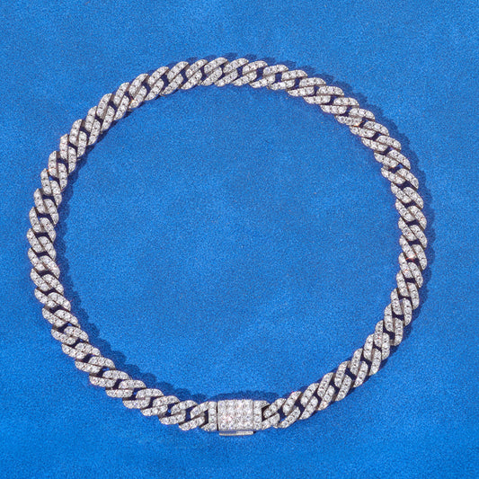 5 mm Diamond-Shaped Iced Cuban Hip Hop Bracelet with Cubic Zirconia on a Silver Base - CHA387 product image