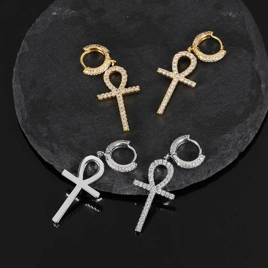 Ankh Cross CZ Drop Earrings with Copper Base product image
