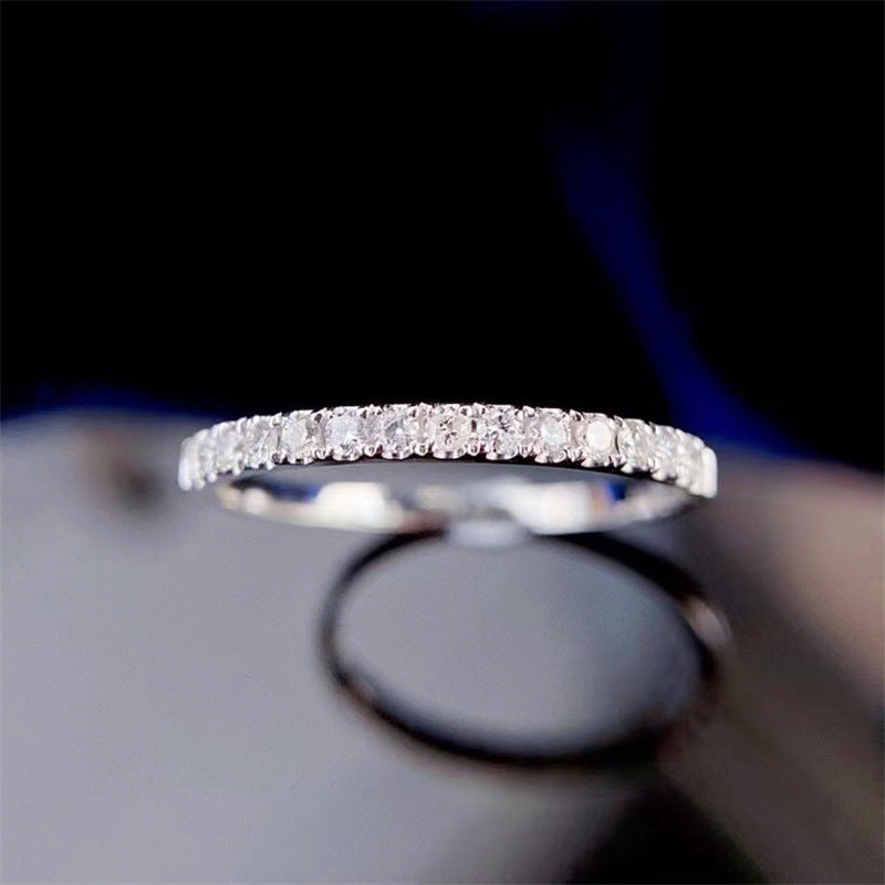 Moissanite Pave Band Ring for Women, Slim Stacking Ring in White Tone, Minimal Sparkle Promise Ring, Tail Ring, Sizes 9-19 product image