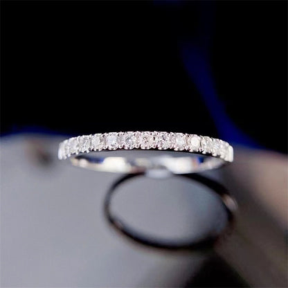 Moissanite Pave Band Ring for Women, Slim Stacking Ring in White Tone, Minimal Sparkle Promise Ring, Tail Ring, Sizes 9-19