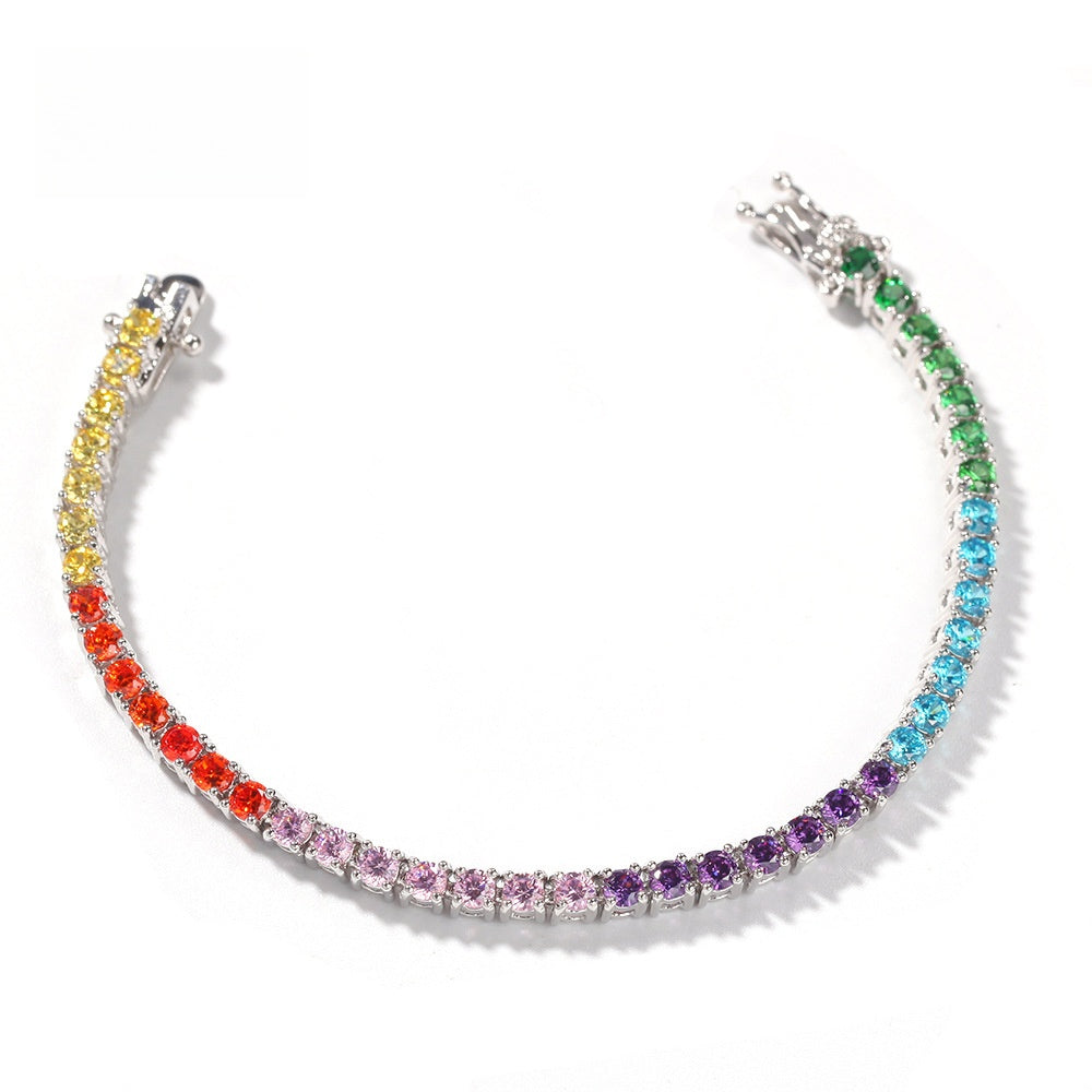 Rainbow Cubic Zirconia Tennis Bracelet for Women & Men – Gold Plated or Silver Plated Statement Chain Bracelet product image