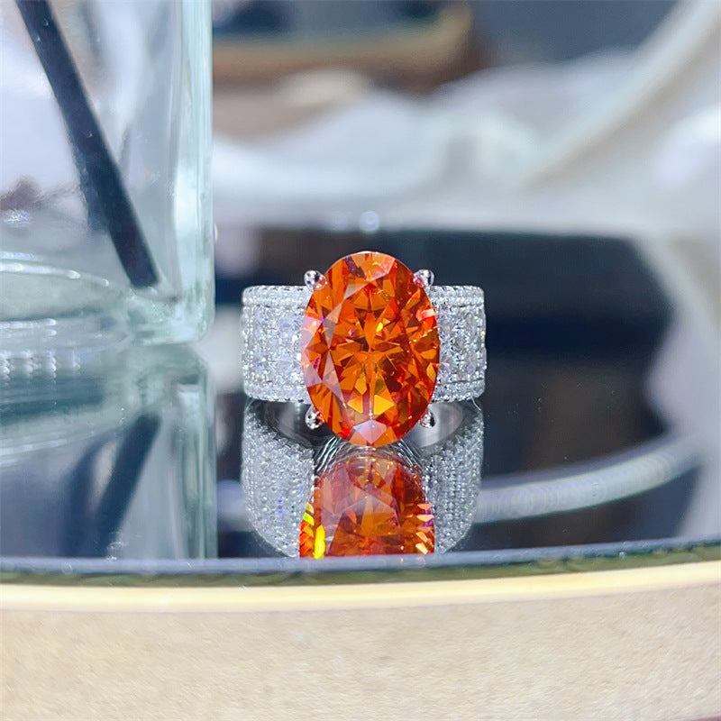 Oval Orange Moissanite Halo Ring for Women, Wide Pave Engagement Ring product image