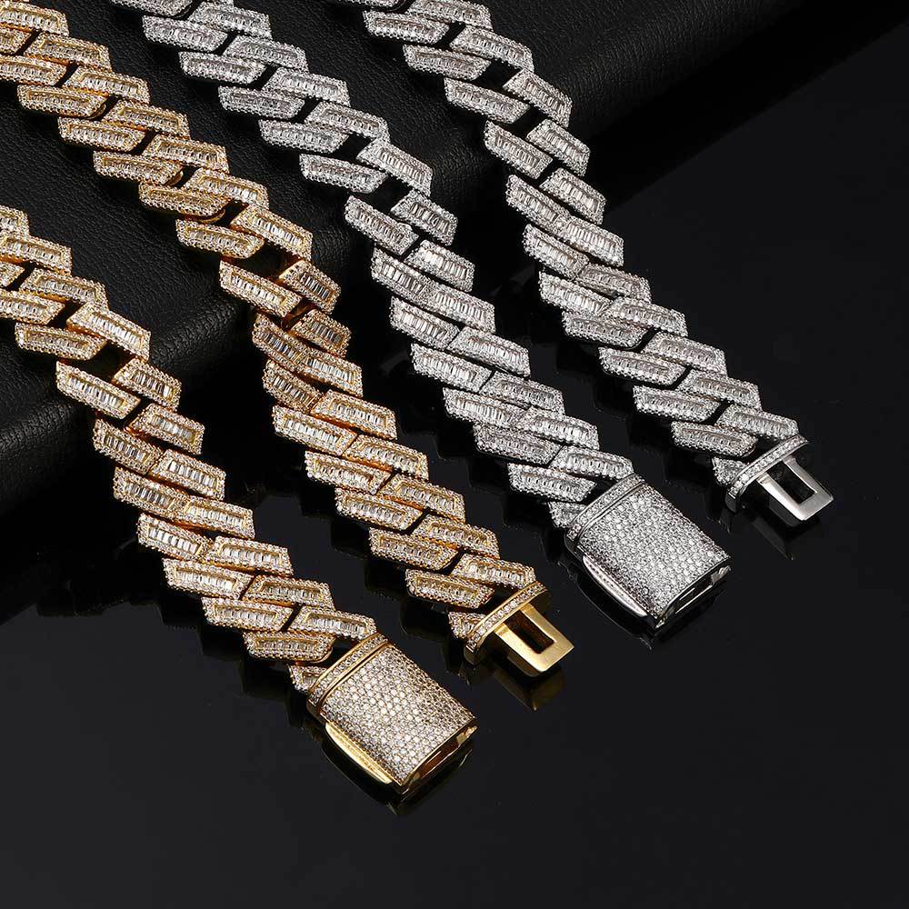 18 mm Diamond-Shaped Iced Cuban Hip Hop Necklace or Bracelet with Cubic Zirconia on a Copper Base - CHA137 product image