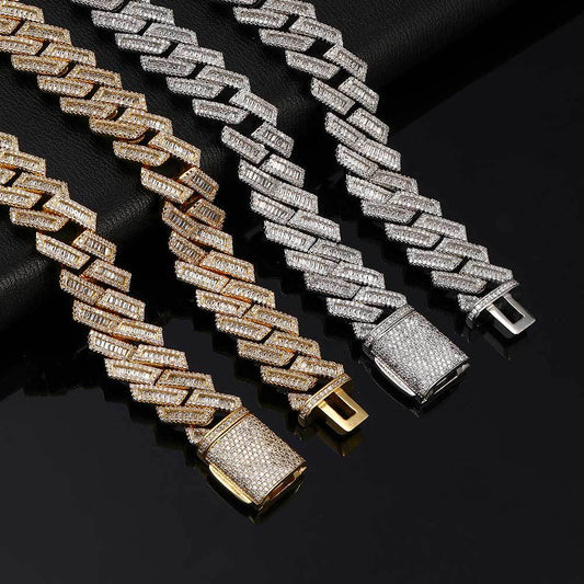 18 mm Diamond-Shaped Iced Cuban Hip Hop Necklace or Bracelet with Cubic Zirconia on a Copper Base - CHA137 product image