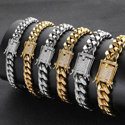 6-18 mm Rounded Polished Cuban with CZ Clasp Stainless steel Bracelet - CHA052