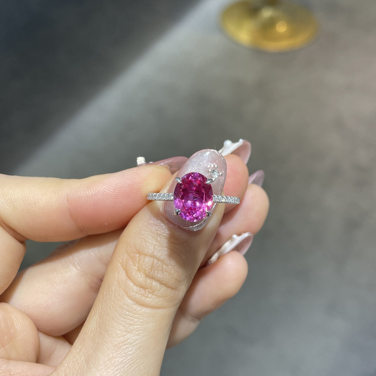 Lab-Created Ruby Oval Ring for Women, 925 Silver Pave Band Ring product image