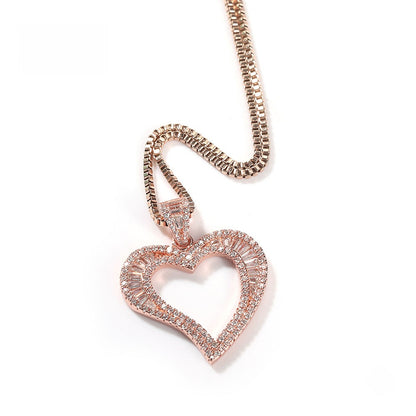 Unisex Heart Pendant Necklace with Cubic Zirconia Box Chain - Gold, Silver & Rose Gold Tone