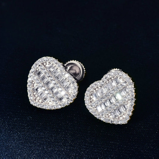 Unisex Iced Heart Stud Earrings Gift