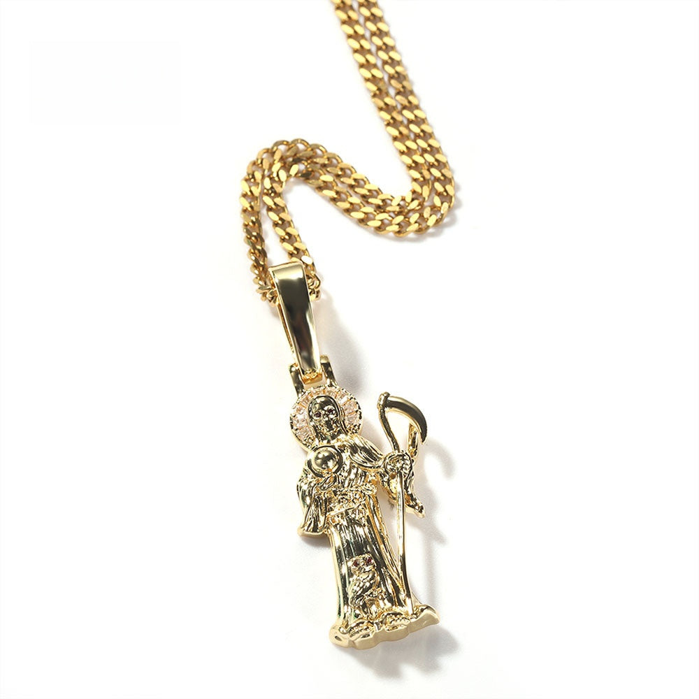 Gold Plated Saint Pendant Necklace with 24 Inch Twisted Chain for Women and Men