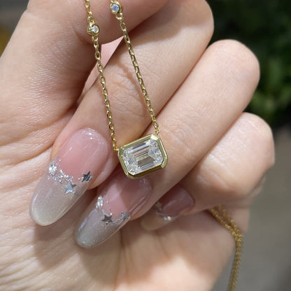 925 Silver Emerald-Cut Moissanite Necklace, Dainty Rectangular Pendant for Layering and Gifting