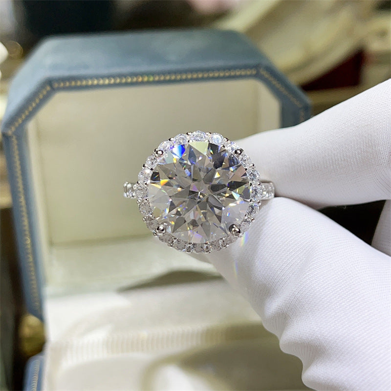 10 Carat Moissanite Halo Ring for Women - Round Cut Engagement Ring with Pavé Band product image