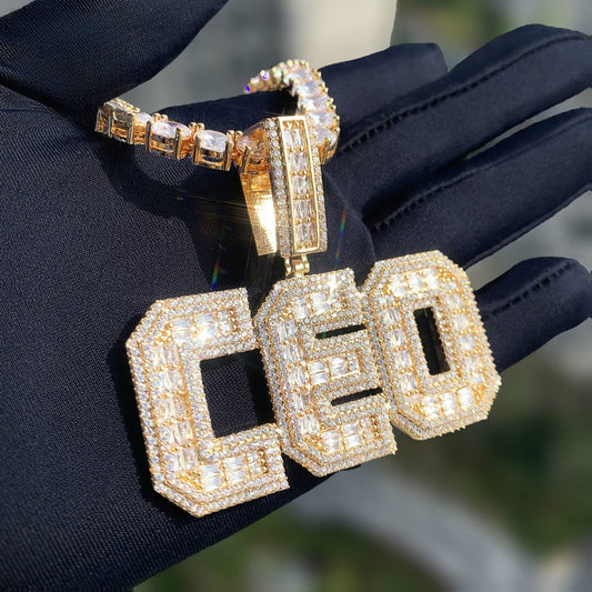 Unisex Iced Out CEO Letter Pendant Necklace